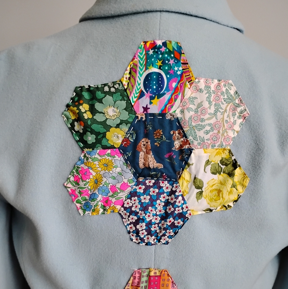 Harvé Benard Wool Cashmere Upcycled Liberty Art Fabric Patchwork Jacket Size 12P - Picture 10 of 15